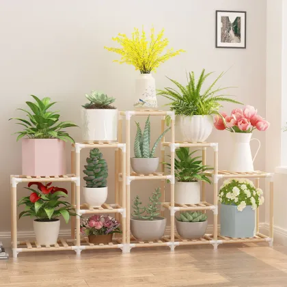 Wooden Home Garden Foldable Flower Pots Stand Shelving