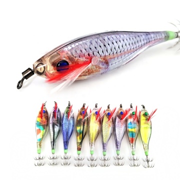 Glow Wooden Shrimp Squid Cuttlefish Bait - MISTER LURE 95mm 8.5g Hook Set