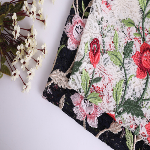 New Design Rose Embroidery On Lace Mesh