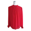 Ruffle O-Neck Long Sleeve Smocked Cuff Blouse