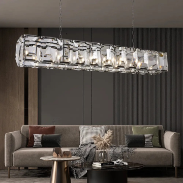 Rectangle Crystal Pendant Lights for Kitchen Island and Living Room Chandeliers