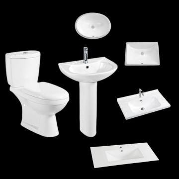 Lebanon Washdown Two Piece Toilet, Pedestal Basin, and Under Counter Basin Cabinet Suite