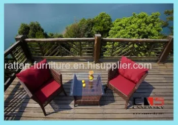 Outdoor Rattan Furniture Tea Table With 2 Chairs 