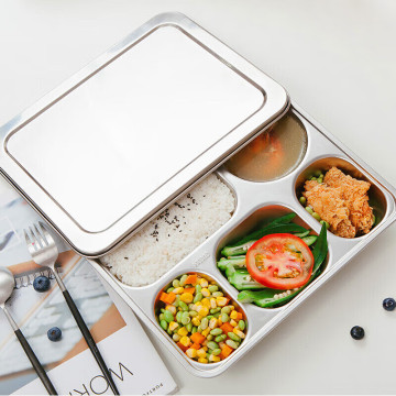Maxcook Hot Sale 5 Compartimentos 304 Placa de aço inoxidável com tampa