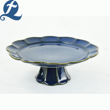 Custom Ceramic Blue High-legged Hemming Cake Pan