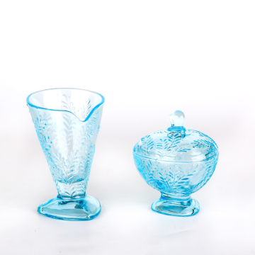 Leaf pattern spring style  ice cream glass with light blue color