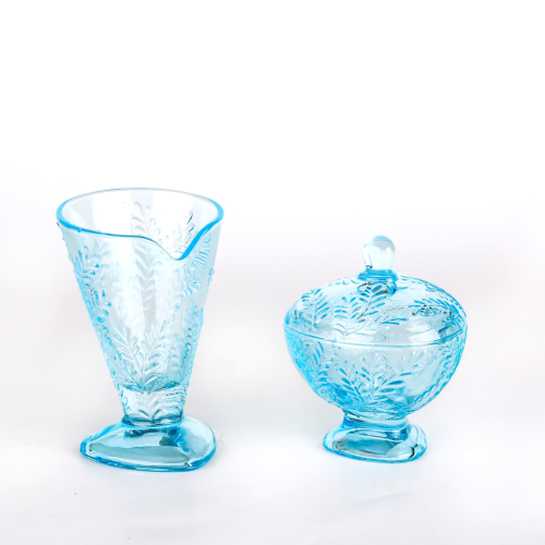 Leaf pattern spring style  ice cream glass with light blue color