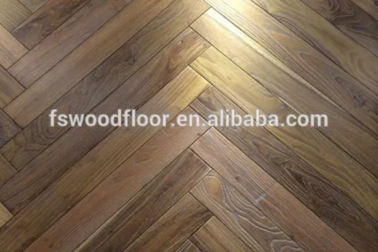 wire brushed Chinese oak herringbone parquet flooring