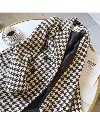 W1048 Women's Thick Plaids Tweed Woolen Winter Coat 2021