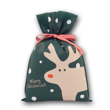 Cheap Santa Deer Pattern Green Christmas Gift Bag