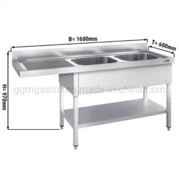 Dishwasher Sink Unit 1, 6m - 2 Sinks on Right L 40 X W 40 X D 25 Cm
