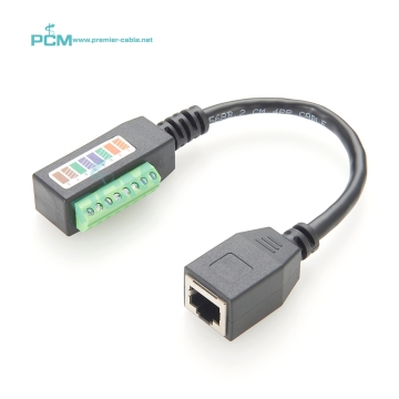RJ45 Female to 8-Position Screw Terminal Block Pigtail Cable for POE, Data Transfer, RS232, and RS422 Control Signals