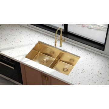 Sink Kitchen Tenggelam Deep Double Bowl 304 Buatan tangan Deep Deep