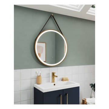 Round LED Mirror Bathroom Copper-Free Mirror with Touch Sensing and Adjustable Belt