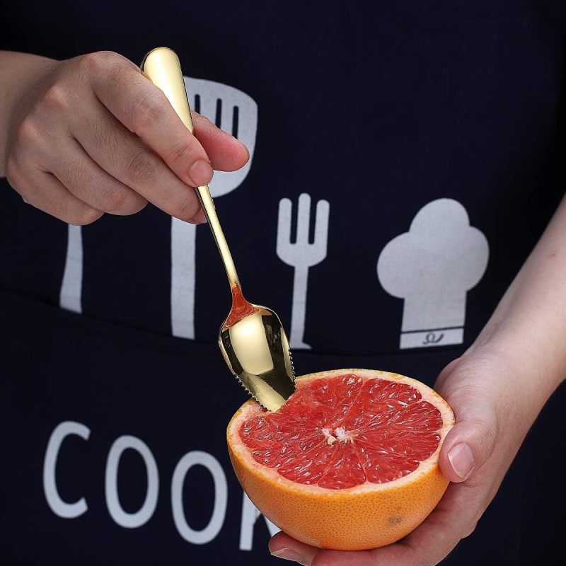 Gold Grapefruit Spoons 5 Pieces Set, 4 Stainless Steel Grapefruit Spoon And 1 Grapefruit knife With Titanium Plating