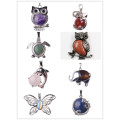 12pcs Assorted Antique Silver Mixed Style Charms Gemstone Pendants Turtle Owl Animals Shape Healing Chakra Beads Crystal