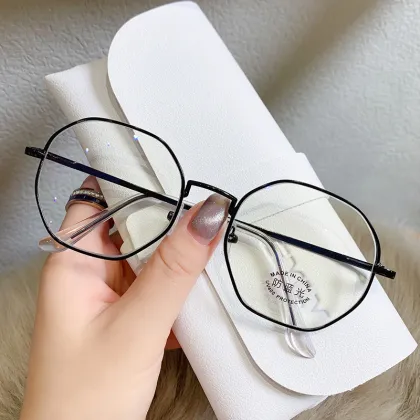 2024 New Blue Light Flat Mirror Metal Glasses Frame Retro Polygonal Glasses