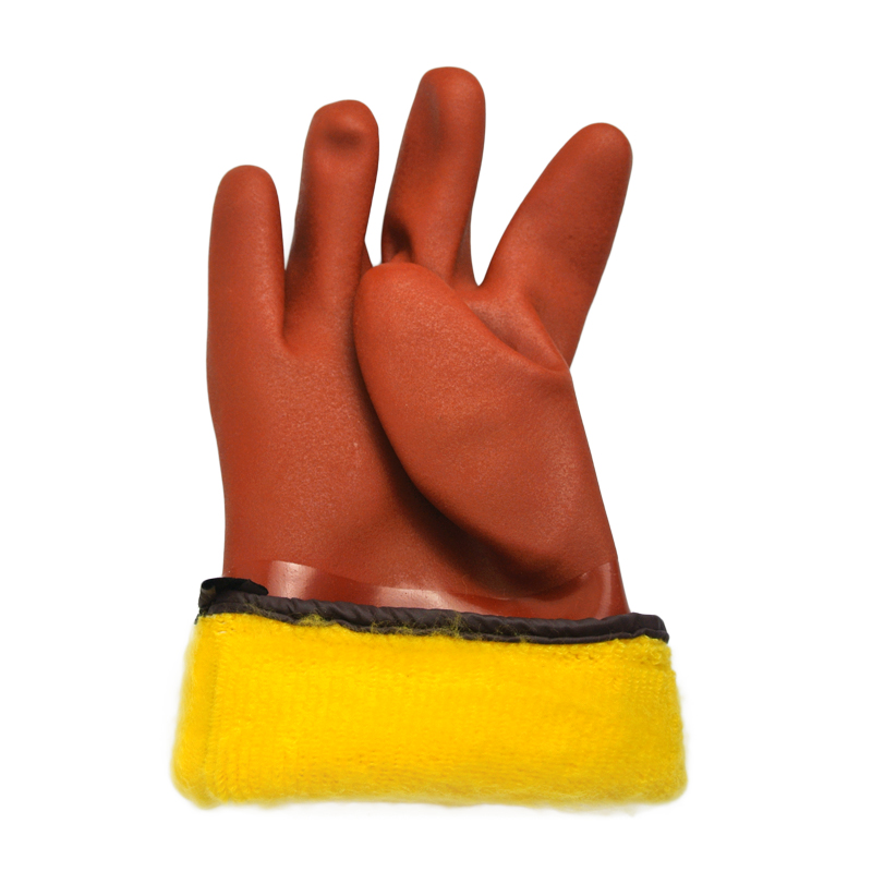 Brown PVC Coated gloves cashmere feecy linning