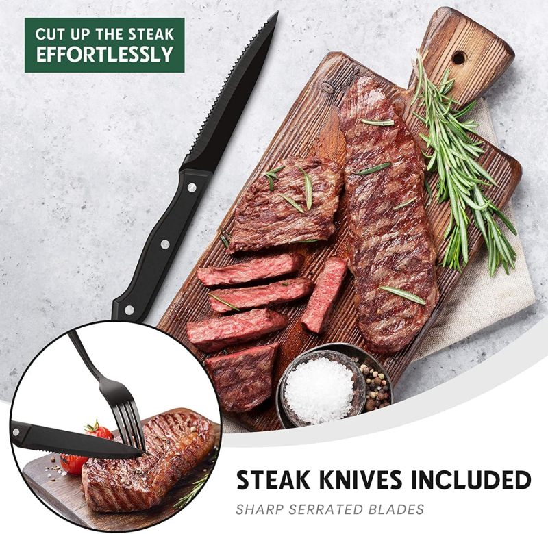 Hiware 48-Piece Matte Black Silverware Set with Steak Knives