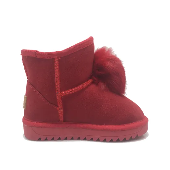 Girls Winter Warm leather ankle Cute PomPom Booties