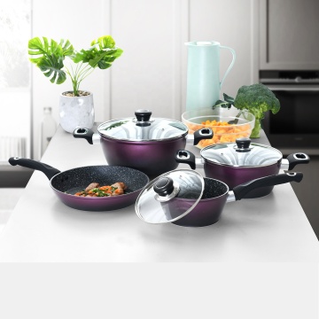 Popular 7Pcs Forged Aluminium Cookware Sets with Purple Gradient & Marble Coating