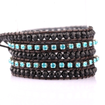 Moda gioielli 2018 all'ingrosso perline in onice nero naturale fatto a mano 5 bracciali avvolgenti in pelle per le donne
