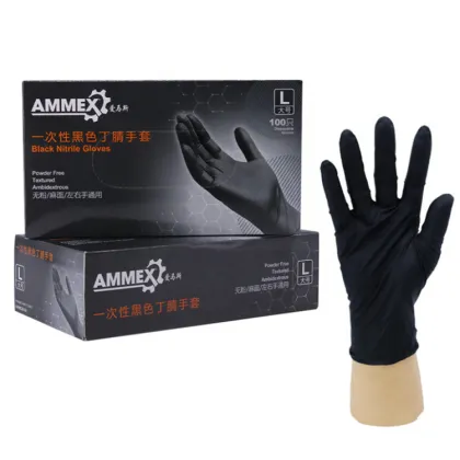 AMMEX Thick Oil-Resistant Wear-Resistant Labor Protection Rubber Gloves - Black Disposable Nitrile Gloves