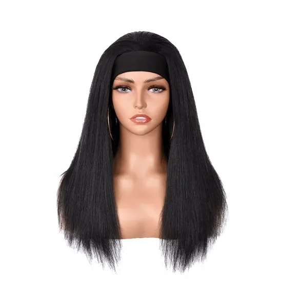Whose cheap straight headband wig for black women machine made high quality long straingt synthetic fiber toupee