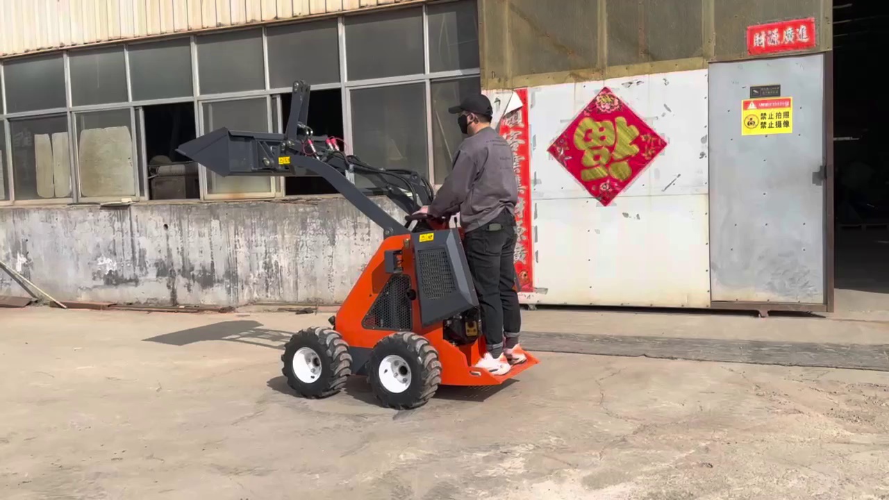 1 Ton Medium Skid Steer with Crawler, Auger, and Bucket Mixer Attachment