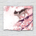 Sakura Tapisserie Wandbehang Blume Katze Kirschblüten Wandteppich Rosa Natur Frühling Wandkunst für Wohnzimmer Schlafzimmer Home Do
