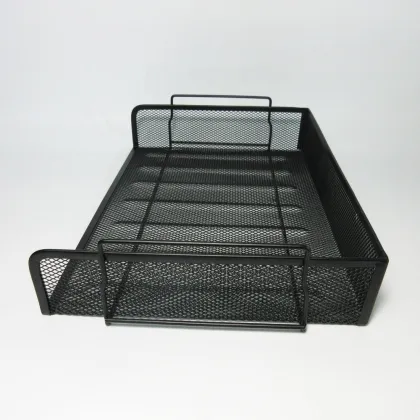 Black Wire Mesh Desk Organizer - 2 Tier Metal File Tray