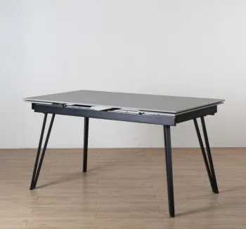 Modern Extendable Square Dining Table with Sliding Desktop and Wooden Legs for Home Restaurant Design