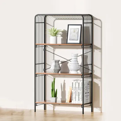 WireKing 4 Tier Multi-functional Metal Bookshelf Speakers Wood Bookcase