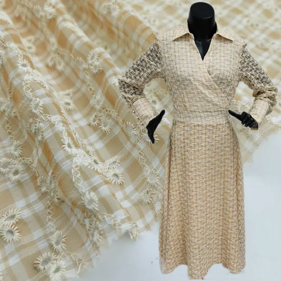 Polyester Gingham Eyelet Flora Embroidery Multi Color Fabric