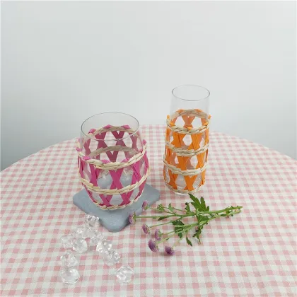 Island Wrapped Glass Cups Pink Stemless Wine Glasses