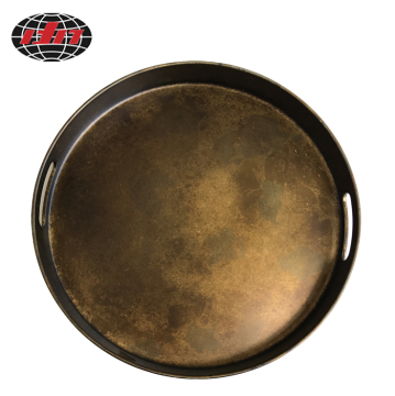 Round Antique Gold Plastic Tray With Handles