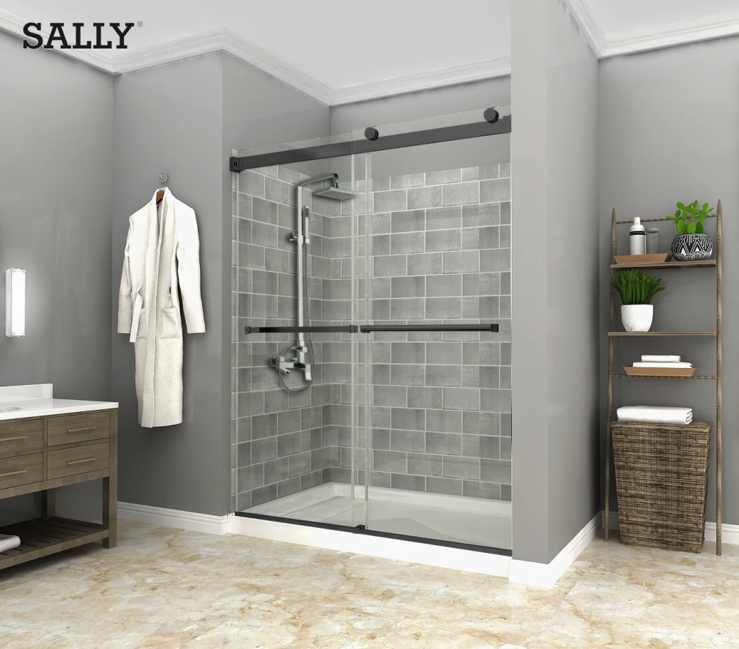 Sally Bathroom Alcove Rectangle Barn Door Tempered Glass Double Sliding Door Shower Enclosures Bypass Shower Doors