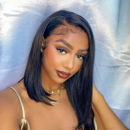 Yeswigs 180% High Density Raw Indian Short Straight Human Hair Hd Lace Frontal Closure Bob Wigs Lace Front Wigs For Black Women