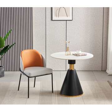 Mesa redonda moderna com base de metal de ouro preto