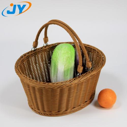 PP Rattan Vegetable Storage Basket oval plastic rattan handle basket,Storage basket Manufactory