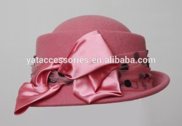 lady 100% wool felt fashion party hats with matching silk bow decoration
