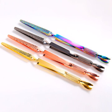 Double-Head Steel Push Nail Tool with Crystal Nail Shape Clip, Pliers, and X-Type Stainless Steel Tweezers