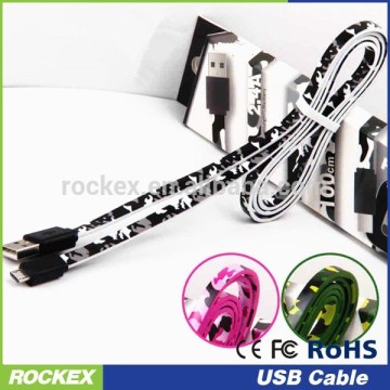 2015 new design camo Pattern micro usb flat cable with 2A in hot selling!