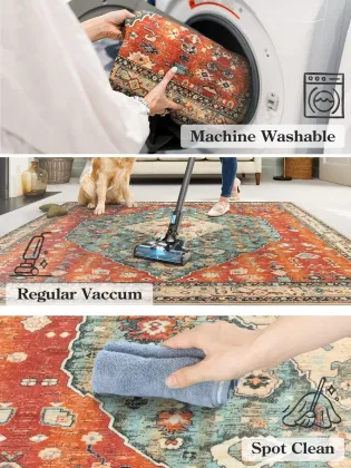 Cyan Color 2x6ft Machine Washable Runner Rugs