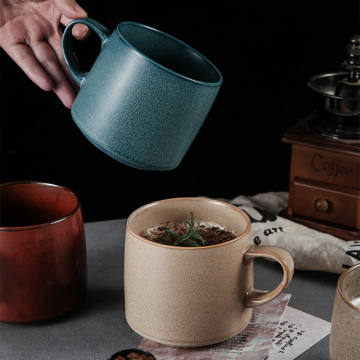 Vintage umweltfreundlich maßgeschneiderte Keramikbecher mit reaktiver Glasur - 450 ml Kaffeetasse mit Griffgriff