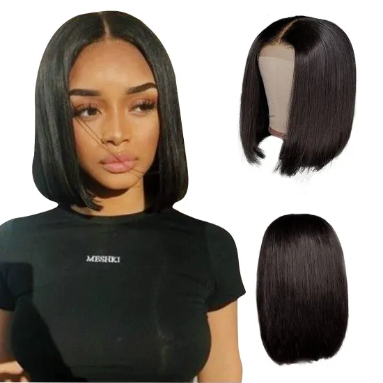 Uniky Fashion Design 8 Inch Peruvian Human Hair Lace Front Closure Short Bob Wig Wholesale Straight Human Hair Bob Peruvian Wigs