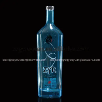 Round 750ML Glass Spirits Bottles With Corks Empty Blue Glass Bottle 750 ML