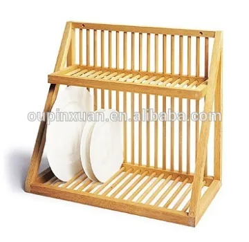hot selling bamboo plate storage rack kitchen dish drying drainer rack Traditional Wooden Plate Rack