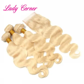 Highlight Brazilian 613# blonde human hair bundles with lace closure