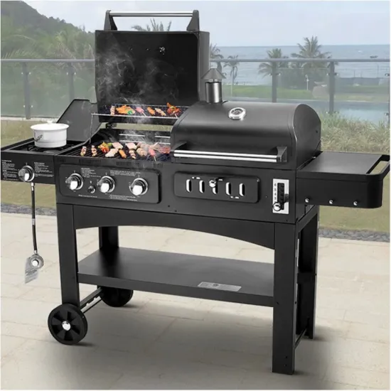Portable Outdoor Charcoal and 3 Burner Gas BBQ Grills Heavy Duty Garden Combo Grill Trolley Commercial Gas Charcoal BBQ Grill